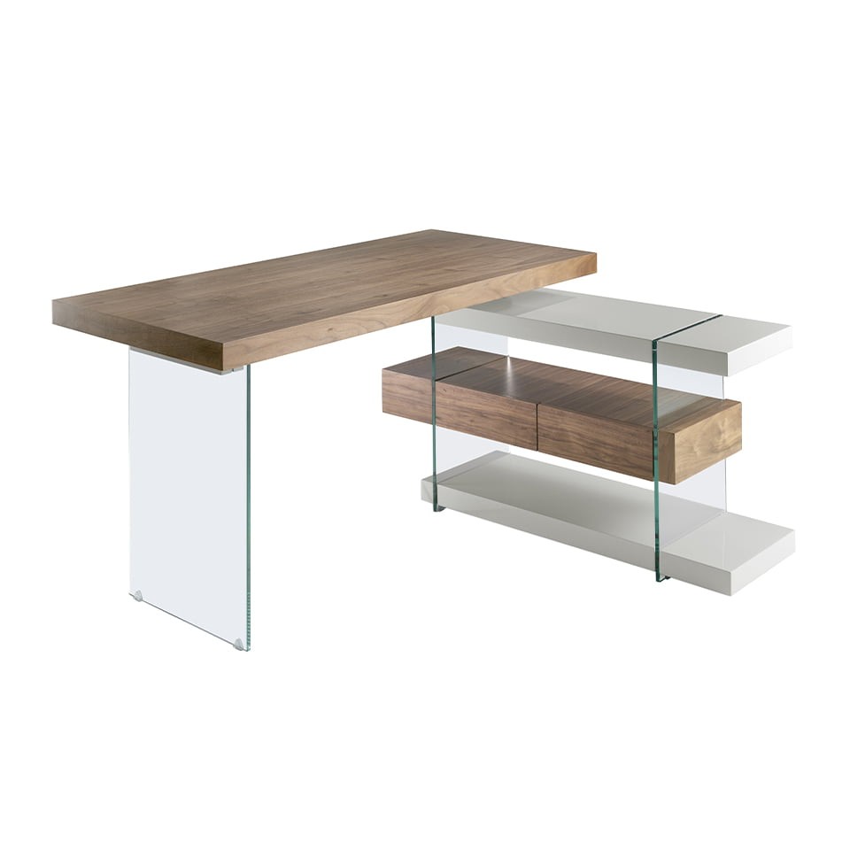 Estila Moderní kancelářský stůl Vita Naturale ze skla s dřevěnými deskami 140cm
