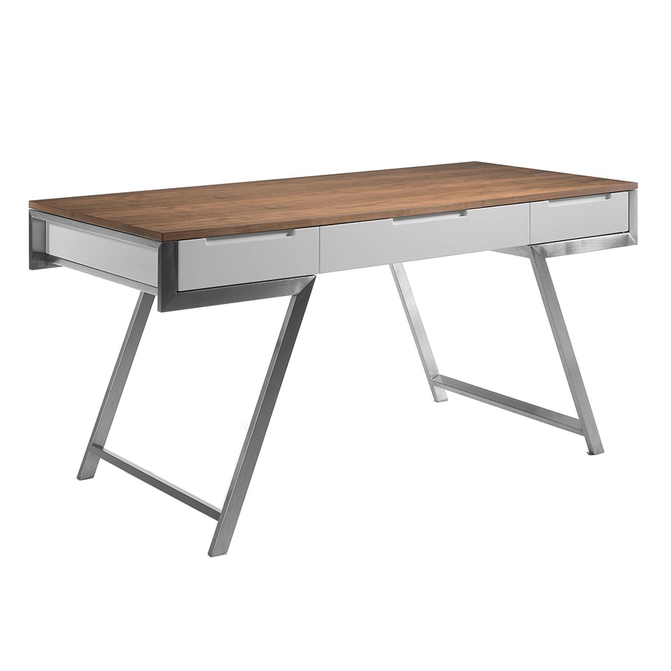 Estila Luxusní psací stůl Urbano ze dřeva se stříbrnými nožičkami 160cm