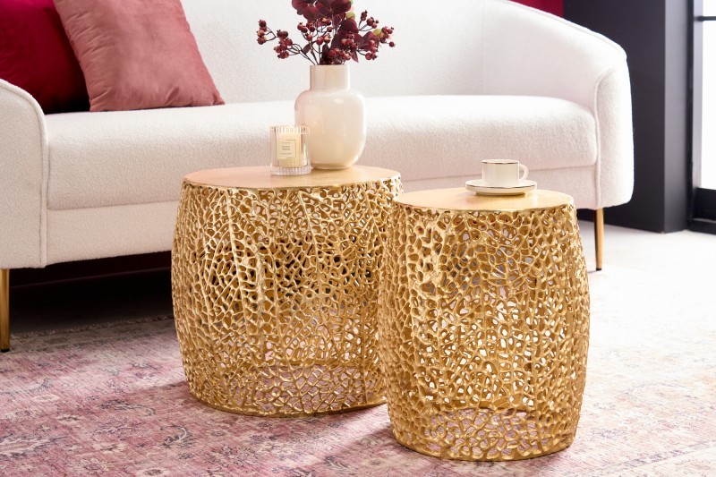 Estila Designový set dvou konferenčních stolků Hoja z kovu zlaté barvy 40cm