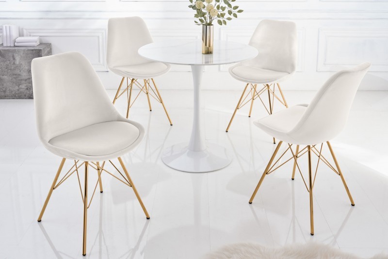 Estila Moderní art deco židle Scandinavia se zlatou kovovou konstrukcí sametovým potahem v barvě champagne