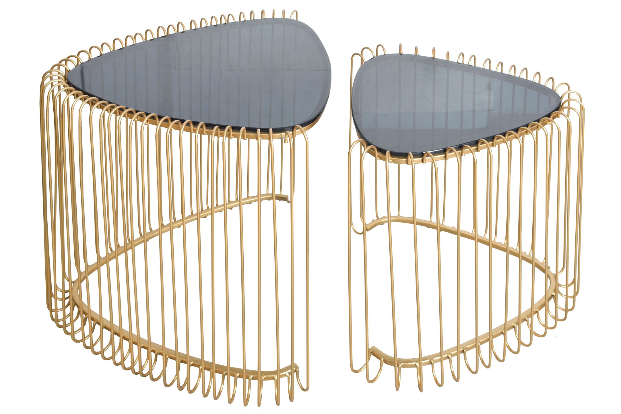 Estila Set trojúhelníkových konferenčních stolků Esme v art deco stylu se zlatou kovovou podstavou s klečním designem 50 cm