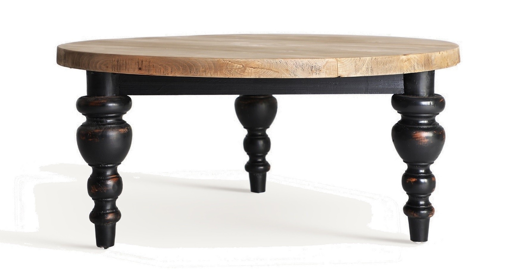 Estila Luxusní vintage kulatý konferenční stolek Zena Noir se třemi černými vyřezávanými nožičkami a hnědou vrchní deskou 90 cm