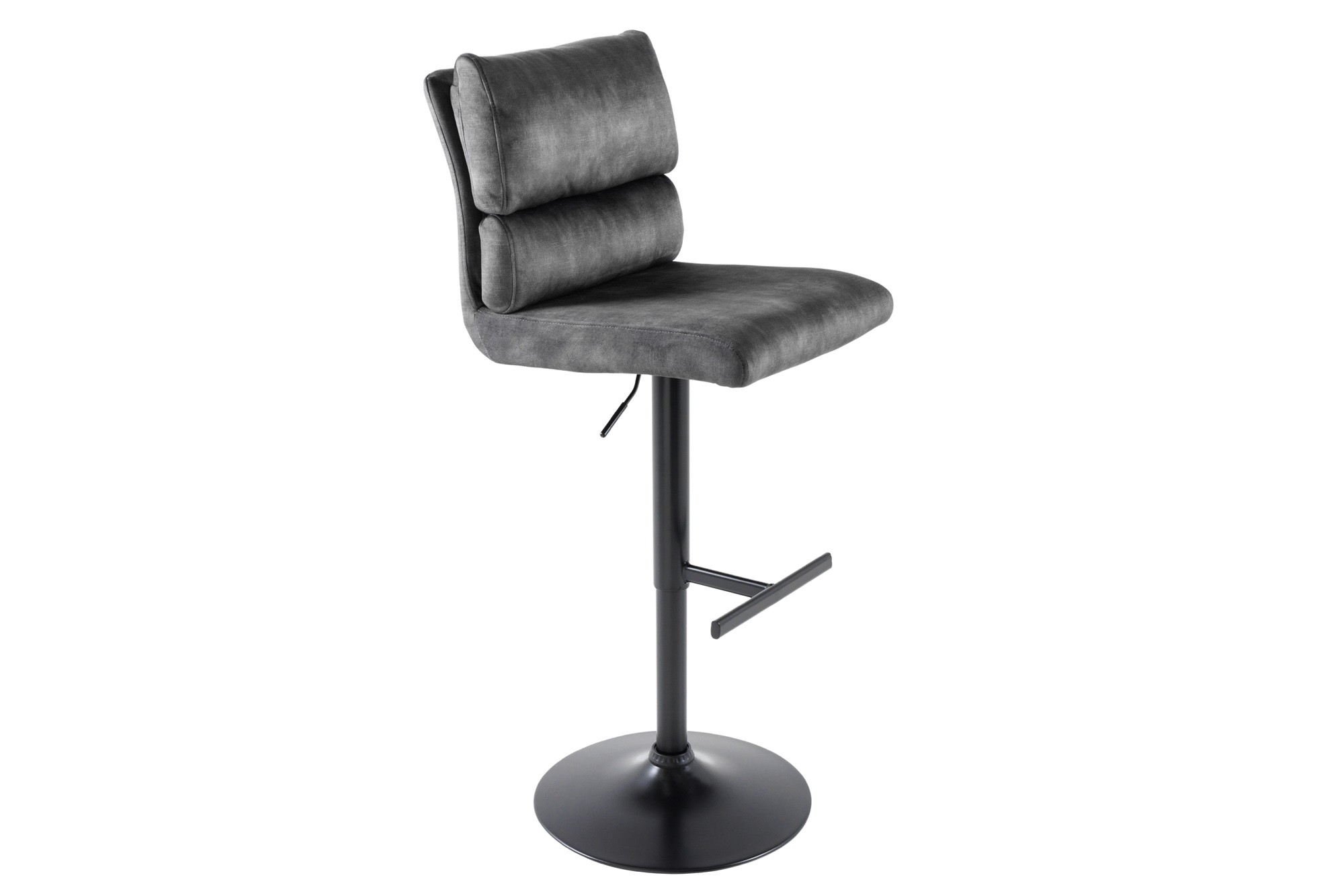 Estila Designová industriální barová otočná židle Zoe se sametovým potahem v šedé barvě 100-121 cm