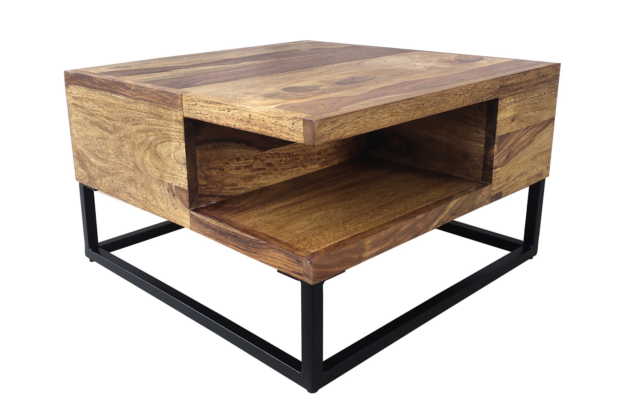 Estila Masivní čtvercový konferenční stolek Giant s úložným prostorem ze sheeshamového dřeva ve světle hnědé barvě 60 cm