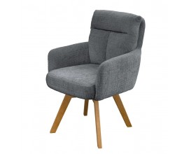 Designov&eacute; skandin&aacute;vsk&eacute; otočn&eacute; j&iacute;deln&iacute; křeslo Dover s žinylkov&yacute;m potahem v &scaron;ed&eacute; barvě se sametov&yacute;m leskem s čalouněn&yacute;m opěrkov&yacute;m pol&scaron;t&aacute;řem s pro&scaron;&iacute;v&aacute;n&iacute;m ve tvaru T s hněd&yacute;mi &scaron;ikm&yacute;mi nožičkami z bukov&eacute;ho dřeva