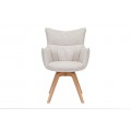 Designová skandinávská otočná jídelní židle Krespa s béžovým potahem a hnědým dubovým nohama 58 cm