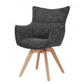 Moderní skandinávské otočné jídelní křeslo Krespa s čalouněním v antracitové šedé barvě s melírovaným vzorem se šikmýma nohama z dubového dřeva v naturální světle hnědé barvě