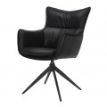 Moderní kožené otočné jídelní křeslo Krespa s černým potahem z ekokůže s vysokou zádovou opěrkou s prodlouženými rohy a opěrkami na ruce s kovovou podstavou se čtyřmi rameny