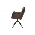 Modern&iacute; industri&aacute;ln&iacute; j&iacute;deln&iacute; židle Krespa s otočn&yacute;m sedadlem a hněd&yacute;m potahem z ekokůže s černou kovovou nohou 60 cm