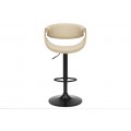 Designová otočná barová židle Norwich s výškově nastavitelnou nohou s krémovým koženým potahem a hnědou dubovou dýhou 110 cm