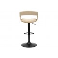 Skandinávská otočná barová židle Norwich s béžovým koženým potahem a černou výškově nastavitelnou nohou 103 cm