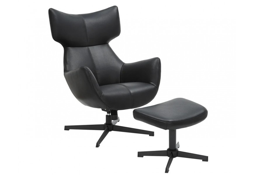 Moderní designové černé křeslo Krespa s potahem z ekokůže a otočnou kovovou podstavou 75 cm