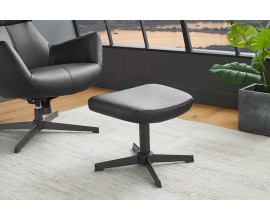 Moderní industriální podnožka Krespa s černým potahem z ekokůže a kovovou nohou 36 cm