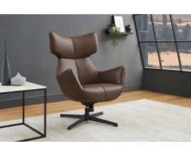 Modern&iacute; industri&aacute;ln&iacute; kožen&eacute; křeslo Krespa s hněd&yacute;m potahem a otočn&yacute;m sed&aacute;tkem s možnost&iacute; zakloněn&iacute; 75 cm