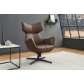 Moderní designové otočné polohovatelné křeslo Krespa s potahem z ekokůže v hnědé barvě s vysokou zádovou opěrkou s rozšířenou opěrkou na hlavu s kovovou podstavou s jednou nohou a čtyřmi rameny v černé barvě