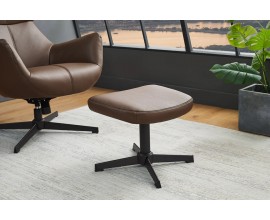 Moderní industriální podnožka Krespa s hnědým potahem z ekokůže a černou kovovou nohou 36 cm