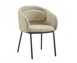 Moderní industriální jídelní židle Tromso s čalouněním a textilním potahem v béžové melírované barvě s plnou zádovou a bočními opěrkami s polštářem se čtyřmi štíhlými kovovými nožičkami v matné černé barvě