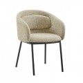 Moderní industriální jídelní židle Tromso s čalouněním a textilním potahem v béžové melírované barvě s plnou zádovou a bočními opěrkami s polštářem se čtyřmi štíhlými kovovými nožičkami v matné černé barvě