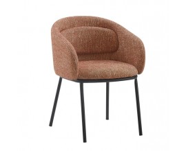 Industriální skandinávská čalouněná jídelní židle Tromso s textilním potahem v rezavě červené barvě melírované bílým vláknem se štíhlýma černými kovovými nohami se zaoblenou opěrkou s integrovaným polštářem