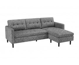 Designová industriální sedačka Sallen do pravého nebo levého rohu s hlubokým prošíváním a textilním potahem s výraznou strukturou v šedém melírovaném provedení s černými nožičkami