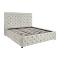 Moderní chesterfield manželská postel Kreon s úložným prostorem a sametovým potahem v šampaňském béžovém odstínu 200 cm