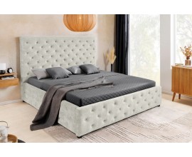 Moderní chesterfield manželská postel Kreon s úložným prostorem a sametovým potahem v šampaňském béžovém odstínu 200 cm