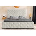 Moderní chesterfield manželská postel Kreon s úložným prostorem a sametovým potahem v šampaňském béžovém odstínu 200 cm