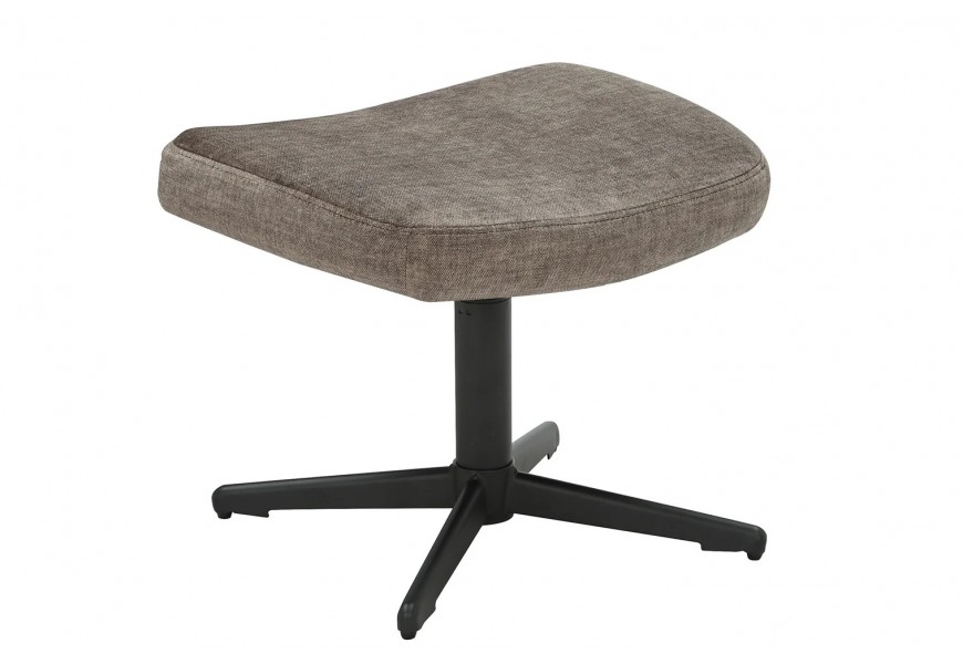 Moderní industriální sametová taburetka Krespa s prohnutým otočným obdélníkovým sedátkem s potahem v hnědošedém odstínu taupe s černou kovovou nohou se čtyřramennou podstavou