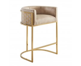 Art deco barová židle Aurelia Gold se sametovým béžovým potahem a zlatou kovovou konstrukcí 88 cm