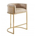 Art deco barová židle Ariande se sametovým béžovým potahem a zlatou kovovou konstrukcí 88 cm