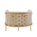 Art deco barová židle Aurelia Gold se sametovým béžovým potahem a zlatou kovovou konstrukcí 88 cm