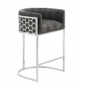 Glamour barová židle Aurelia Gold s šedým sametovým potahem a chromovou konstrukcí s medovým šestiúhelníkovým vzorem