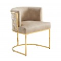 Art deco j&iacute;deln&iacute; židle Leara s b&eacute;žov&yacute;m sametov&yacute;m potahem a zlatou kovovou konstrukc&iacute; se vzorem medov&eacute;ho pl&aacute;tu 75 cm