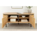 Art deco ovální dvoudveřový TV stolek Maderia ve světlém hnědém dubovém provedení s lamelovým designem 120 cm