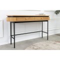 Designový industriální konzolový stolek Maderia s oválnou deskou a dvěma zásuvkami v dubové hnědé a černé barvě 120 cm