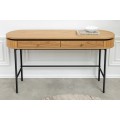 Designový industriální konzolový stolek Maderia s oválnou deskou a dvěma zásuvkami v dubové hnědé a černé barvě 120 cm