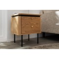Designový art deco noční stolek Maderia se dvěma šuplíky a lamelovým reliéfem v dubové hnědé barvě s černými detaily 48 cm