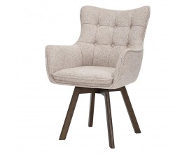 Modern&iacute; designov&aacute; otočn&aacute; j&iacute;deln&iacute; židle Herold v b&eacute;žov&eacute; barvě s čalouněnou z&aacute;dovou s pro&scaron;&iacute;v&aacute;n&iacute;m s kulat&yacute;mi knofl&iacute;čky opěrkou s opěrkami na ruce s nožičkami z dubov&eacute;ho dřeva v tmavě hněd&eacute; barvě