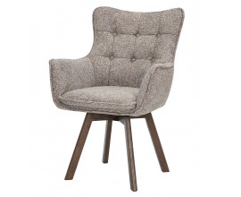 Modern&iacute; designov&aacute; otočn&aacute; j&iacute;deln&iacute; židle Herold typu u&scaron;&aacute;k potažen&aacute; v &scaron;ed&eacute; mel&iacute;rovan&eacute; textilii s opěrkami na ruce s hranat&yacute;mi nožičkami z dubov&eacute;ho dřeva v tmavě hněd&eacute; barvě