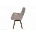 Skandinávská otočná jídelní židle Herold s šedým potahem s nožičkami z dubového dřeva tmavé hnědé barvě 93 cm