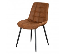 Designová industriální jídelní židle Moritz s koňakově hnědým potahem z ekokůže a černým kovovým nohama 51 cm