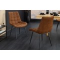 Designov&aacute; industri&aacute;ln&iacute; j&iacute;deln&iacute; židle Moritz s koňakově hněd&yacute;m potahem z mikrovl&aacute;kna a čern&yacute;mi kovov&yacute;mi nohami 51 cm