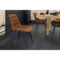 Designová industriální jídelní židle Moritz s koňakově hnědým potahem z ekokůže a černým kovovým nohama 51 cm