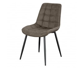 Moderní čalouněná šedá jídelní židle Moritz s potahem z ekokůže s prošíváním se čtvercovým vzorem s nohama z kovu v matném černém provedení