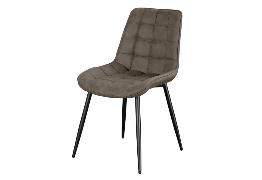 Moderní čalouněná šedá jídelní židle Moritz s potahem z ekokůže s prošíváním se čtvercovým vzorem s nohama z kovu v matném černém provedení