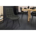 Moderní industriální čalouněná jídelní židle Moritz s tmavým šedým potahem se semišovým efektem a černýma nohama 51 cm