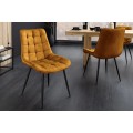 Moderní designová jídelní židle Moritz se sametovým hořčicovým žlutým prošívaným potahem a černýma nohama 51 cm