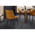Moderní designová jídelní židle Moritz se sametovým hořčicovým žlutým prošívaným potahem a černýma nohama 51 cm