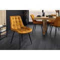 Moderní designová jídelní židle Moritz se sametovým hořčicovým žlutým prošívaným potahem a černýma nohama 51 cm