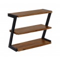 Designový industriální obdélníkový tříúrovňový stojan na boty z masivního akáciového dřeva v medové hnědé barvě se třemi poličkami s kovovou konstrukcí v černé barvě
